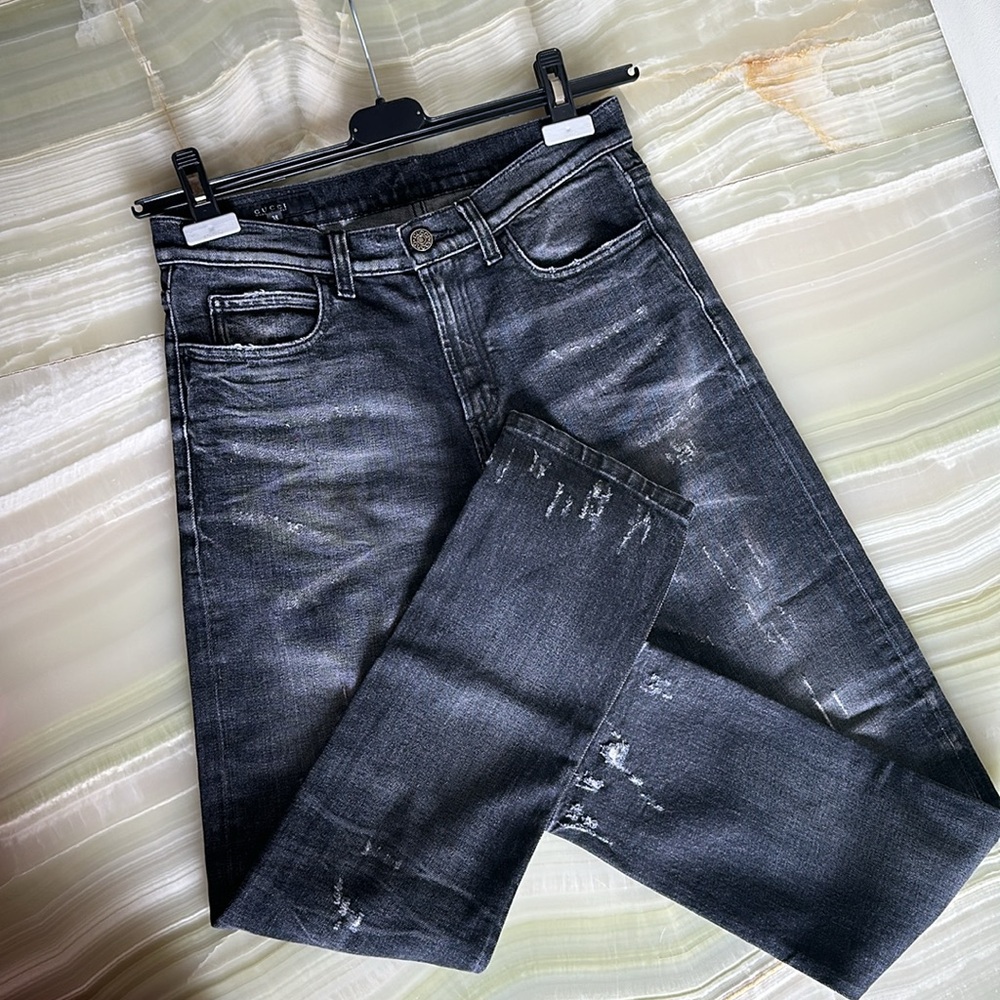 Gucci black denim jean distressed